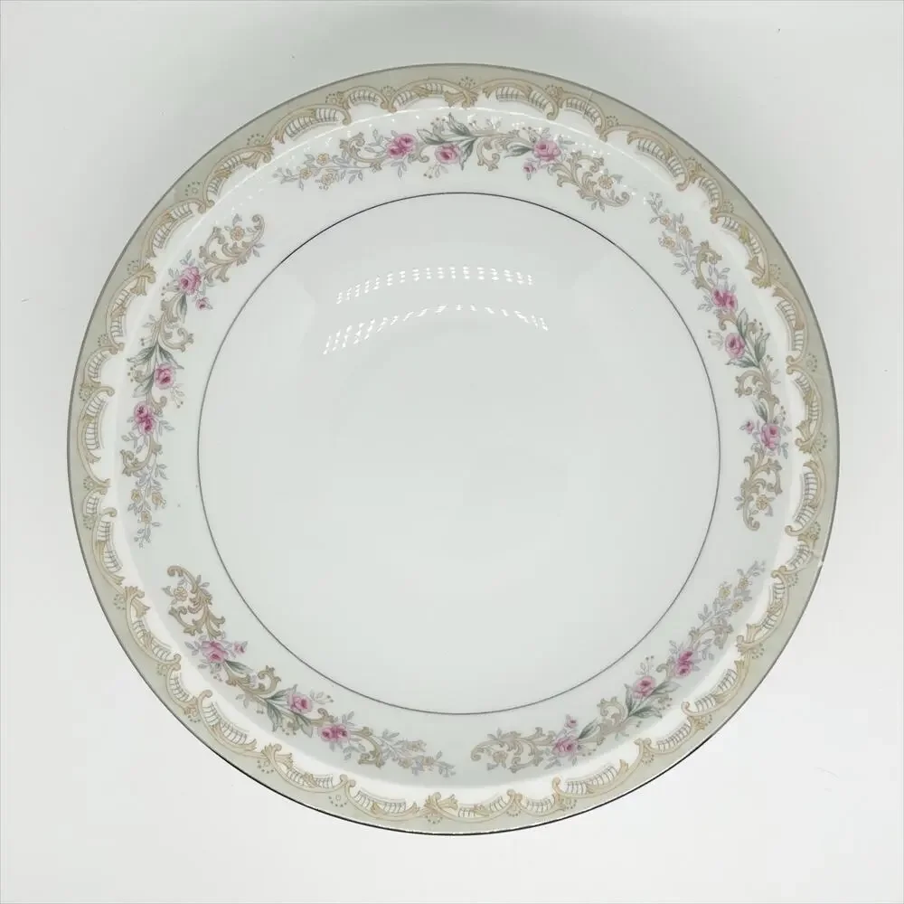 Meito China Kenwood Japan Round Salad Bowl Pink Green Floral Pattern